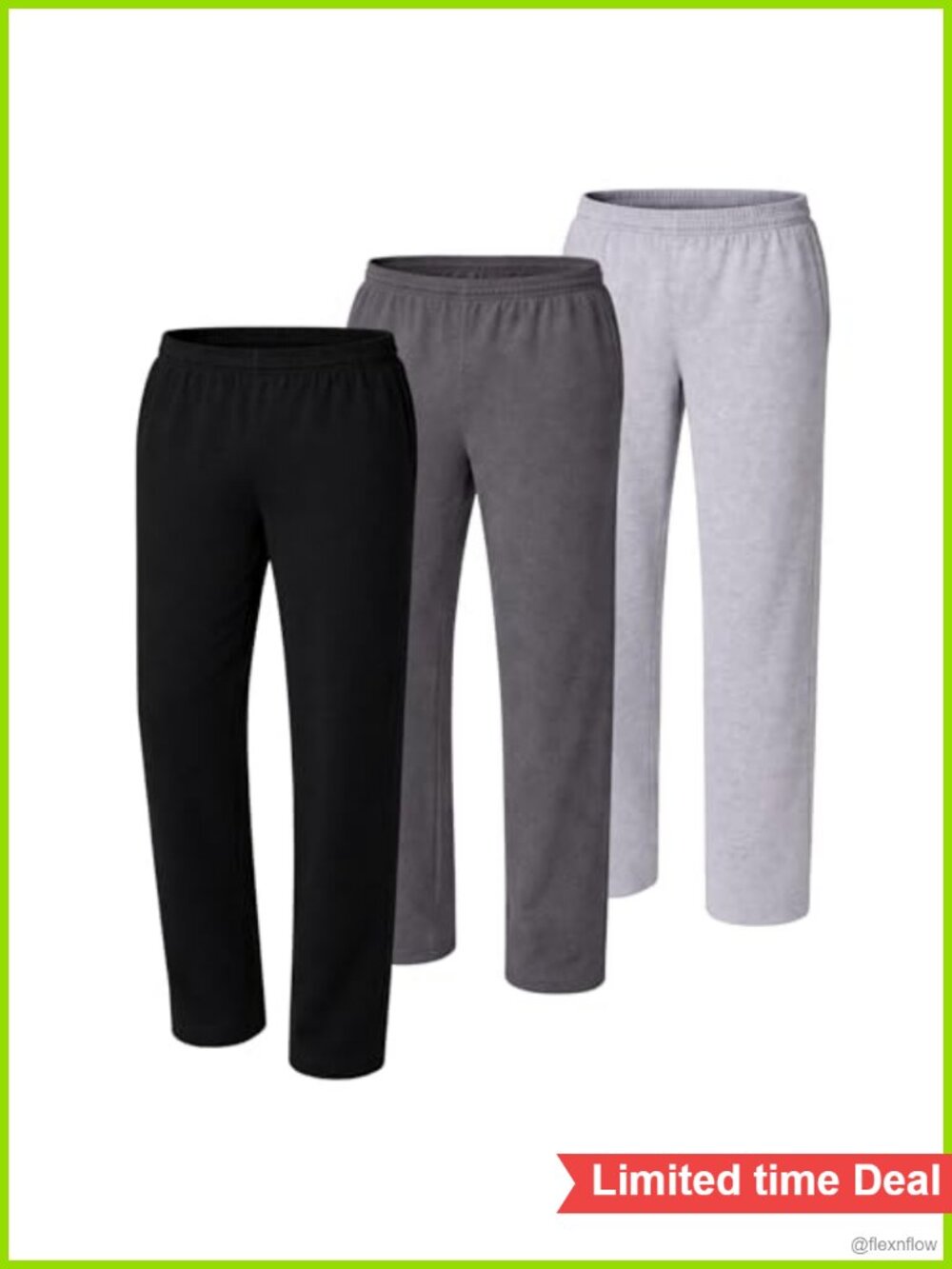 Men's 3-Pack Midweight Cotton Jersey Sweatpants Open Bottom Lounge Pants